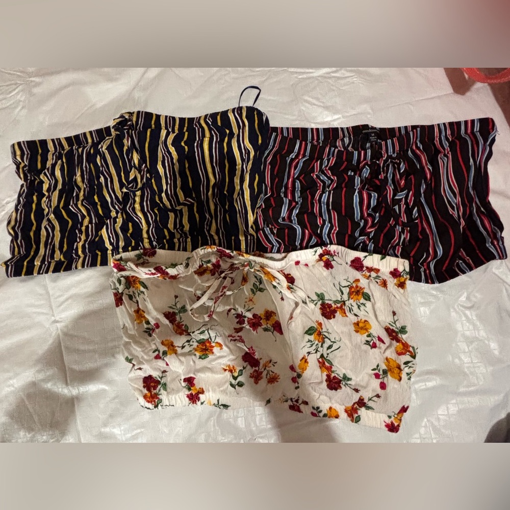Ambiance Women's Set of (3)Cropped Tube Tops - Multicolor Stripes and Floral